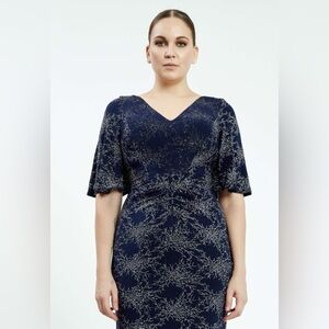 Short Sleeve Maxi Column Plus size Navy Prom Dress